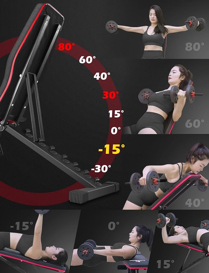 LINODI Adjustable Weight Bench for Home Gym & Full Body Workout | Foldable Incline Decline Flat Workout Bench for Full Body Strength Training, Dumbbell Press & Ab Exercises