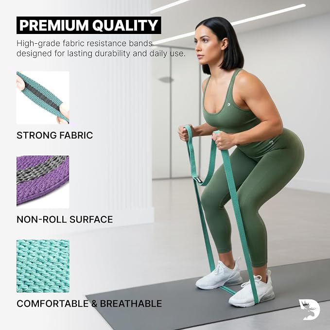 DMoose Fitness Fabric Resistance Bands for Full Body Exercises - Non-Slip Thick Cloth Stretch Band for Squats, Lunges & Bicep Curls - Long Resistance Bands for Working Out - Booty Band for Men & Women
