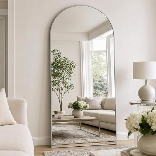 Arched Full Length Mirror 69"x25" Leaning Hanging Decor Silver | Standing Body Mirror with Aluminum Frame for Bedroom Cloakroom Living Room Make-up Gift