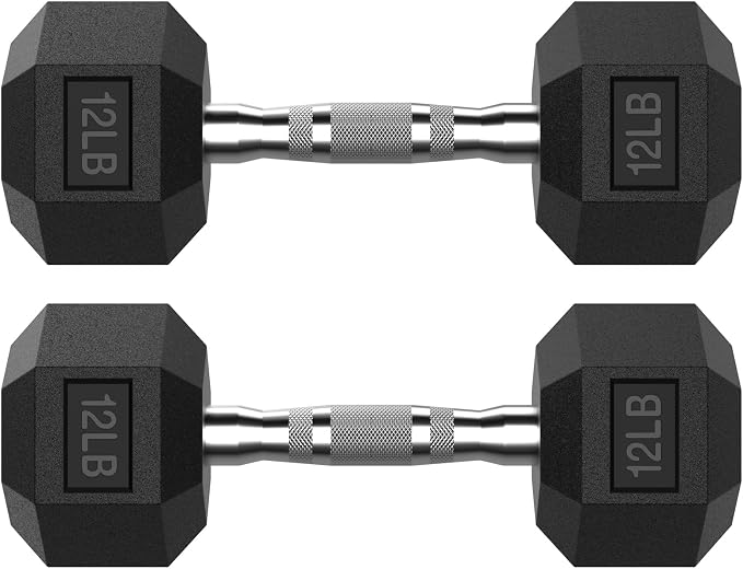 HANDBODE Rubber Encased Hex Dumbbell Pair, 2.5-65 lb | Non-Slip Handle Design for Secure & Comfortable Grip, Hand Weights for Strength Training, Fitness & Home Gym