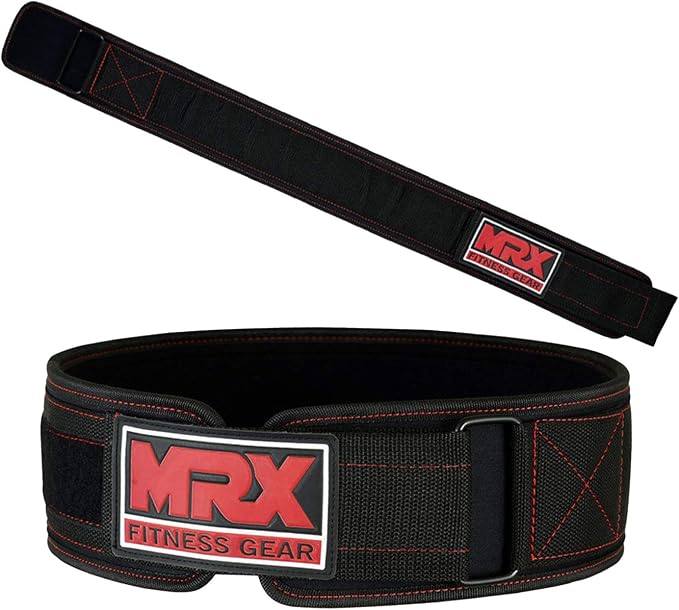 MRX Weight Lifting Belt - 4 Inches Wide 8mm Thick Padded Back Support with Flexible Ultralight Foam Powerlifting Belts Heavy Duty Deadlifts Workout Squats Exercise & Lifting Belt for Men & Women