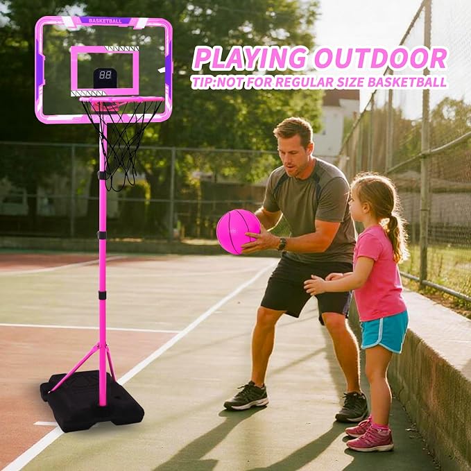 Kids Basketball Hoop, Adjustable Height Toddler Basketball Hoop Stand, Indoor Outdoor Basketball Goal Toy for Boys Girls Ages 3~8 Years Old, Includes 3 Balls, Ideal for Birthday Gift