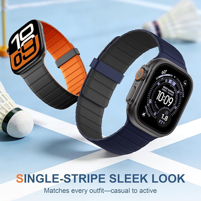 SNBLK Magnetic Band Compatible with Apple Watch Bands for Men 44mm 45mm 46mm 49mm 42mm 41mm 40mm 38mm Women, Secure Silicone Sport Loop Magnet Strap for iWatch Ultra 3 2 1 SE Series 11 10 9 8 7 6 5 4
