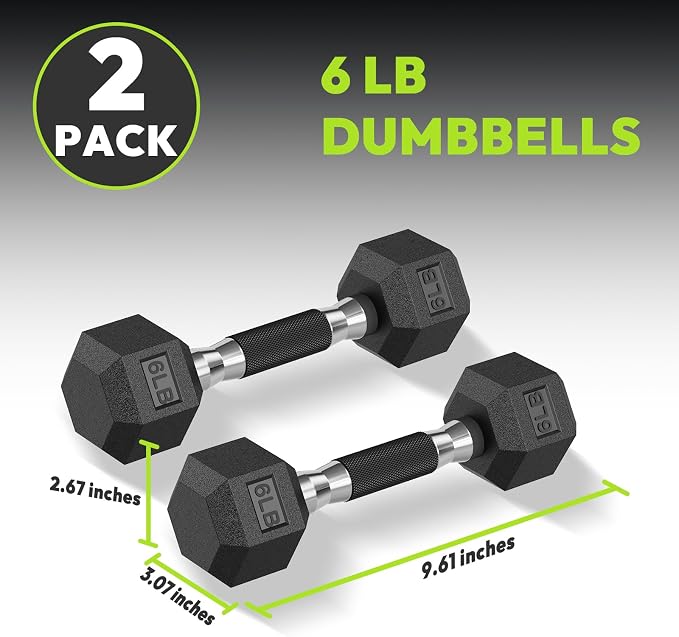 HANDBODE Rubber Encased Hex Dumbbell Pair, 2.5-65 lb | Non-Slip Handle Design for Secure & Comfortable Grip, Hand Weights for Strength Training, Fitness & Home Gym