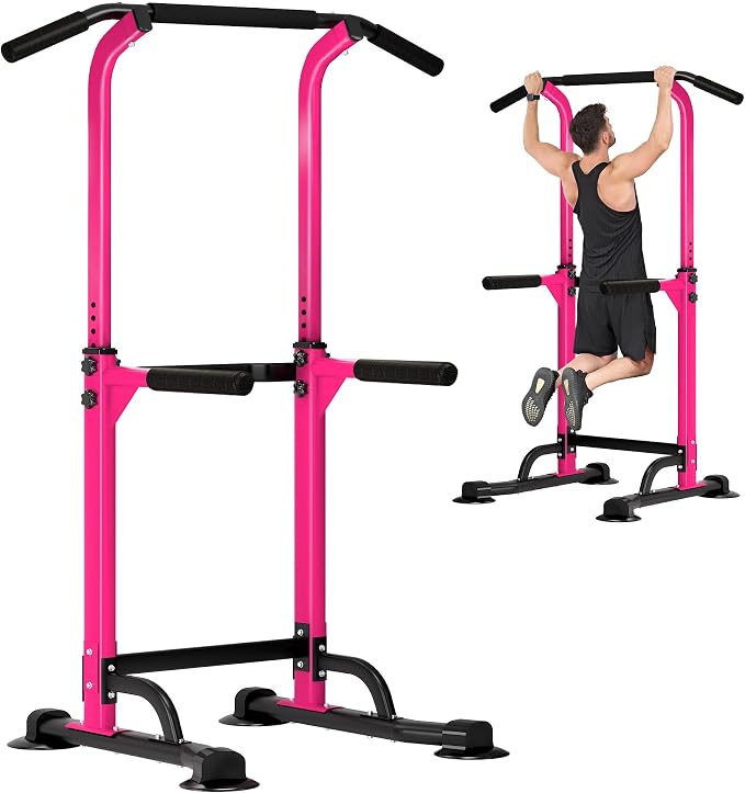 DlandHome Power Tower Pull Up Bar Dip Station,Adjustable Height Dip Stand | Multi-Function Fitness Equipment for Strength Training Home Gym,Stable Steel Frame for Pull Ups Dips Push Ups,Supports 330LBS