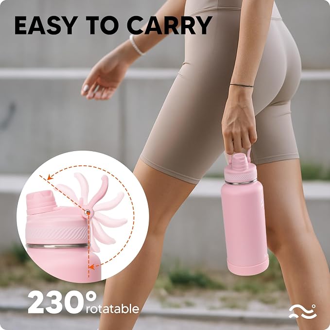 Swigina [2-IN-1 LID] Insulated Water Bottle with Silicone Boot (36hrs Cold/18hrs Hot) - DIY Stickers, Leakproof, BPA Free, 32 oz