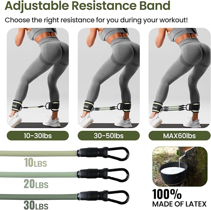 VITEVER Ankle Resistance Bands with Cuffs for Women, Leg Glute and Booty Workout Equipment for Home Gym, Pilates Equipment, Ankle Weights with Green Resistance Bands for Kickbacks Hip Fitness Training