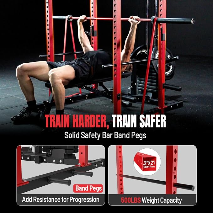 Mikolo F4 2.0 Power Cage with Dual-Track Smooth Pulley System, 1200LBS Power Rack with Leg Hold-Down for Heavy LAT Pulldowns