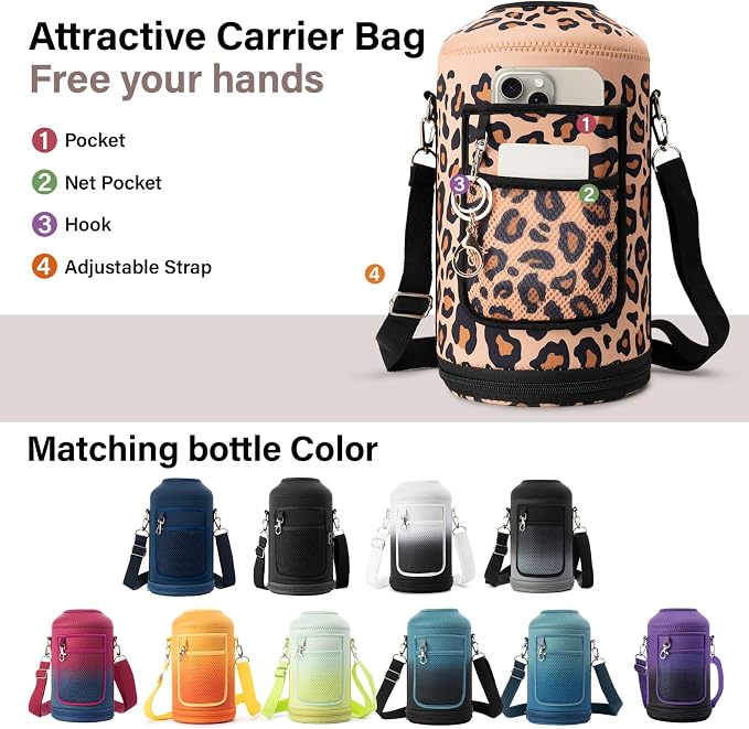 DYSANKY 1 Gallon Water Bottle Insulated | Thickened Stainless Steel Vacuum Metal Water Jug | Portable Sports Large for Gym and Hiking with Straw, Carrier Bag, Handle Strap | BPA-Free 128 oz