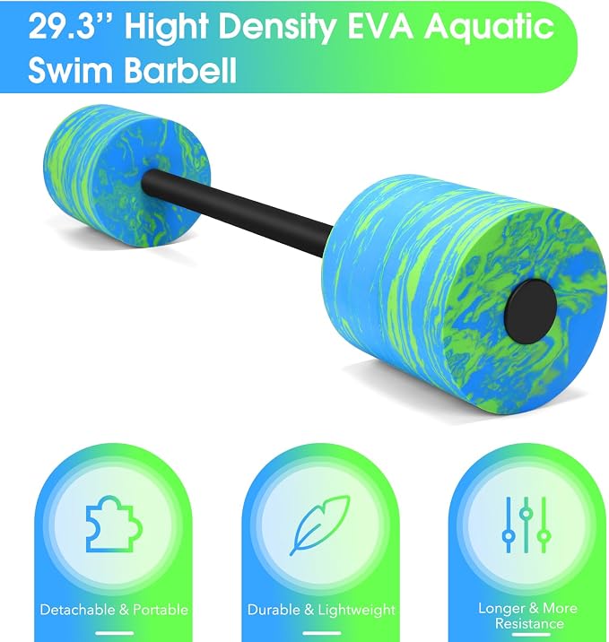 29.3’’Aquatic Exercise Equipment Swim Barbell High Density EVA Foam Pool Swim Dumbbell with Water Exercise Discs Aquatic Fitness Equipment for Adults
