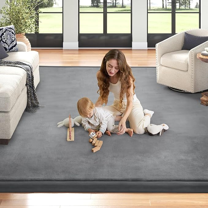 Baby Play Mat for Floor Nursery Rug Muscle Mat Area Rug Playroom Rug 79"x138" Playpen Mat Elastic Foam 1.3" Thick Crawling Mat for Babies,Toddlers, Infants, Kids,Grey