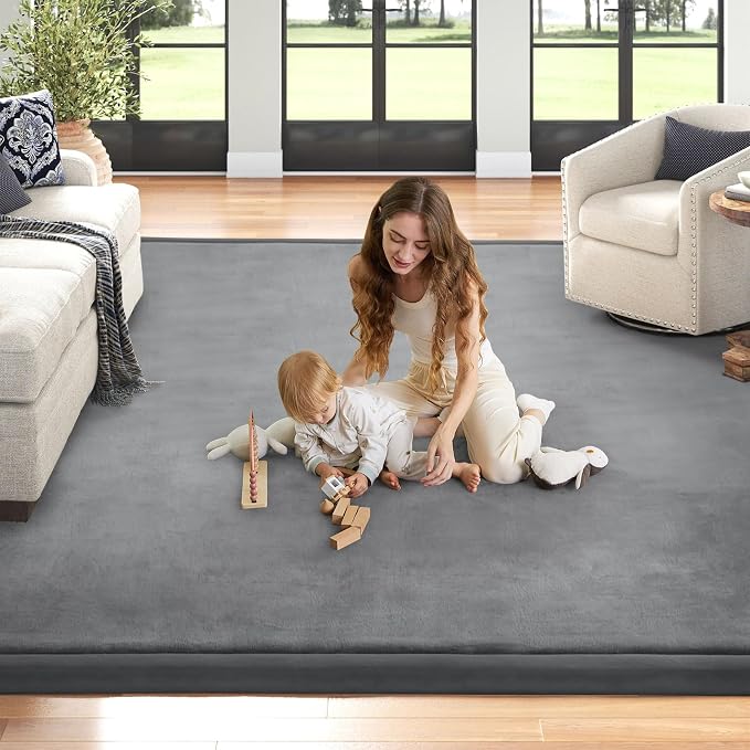 Baby Play Mat for Floor Nursery Rug Muscle Mat Area Rug Playroom Rug 59"x79" Playpen Mat Elastic Foam 1.3" Thick Crawling Mat for Babies,Toddlers, Infants, Kids,Grey