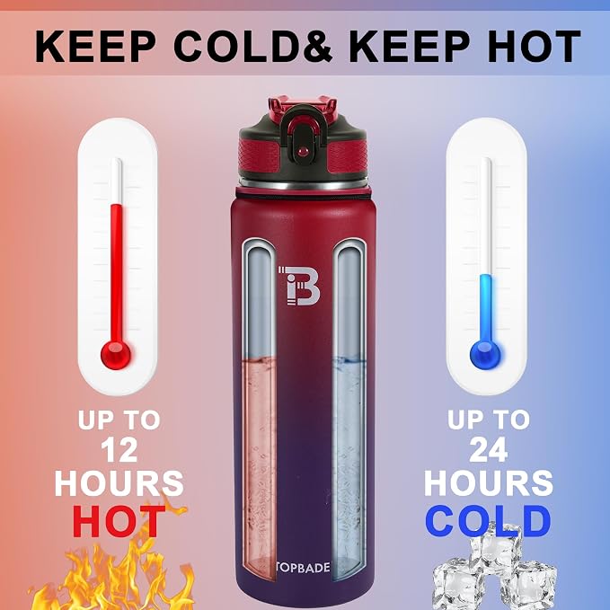 TOPBADE 32oz Insulated Water Bottle with Straw Lid & Spout Lid & Paracord Handle, Stainless Steel Water Bottle Wide Mouth, Double Wall for Women Men Gym Fitness Outdoor