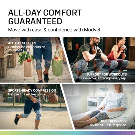 Modvel 2 Pack Knee Brace for Women - Knee Support for Walking, Knee Compression Sleeves for Pain Relief, Knee Sleeves for Women, Knee Brace for Sports, Workouts & Arthritis