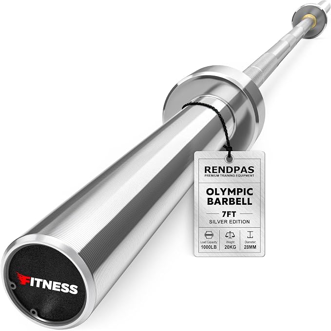 Rendpas 7FT Olympic Barbell for Home Gym Strength Training, 45 Lbs 2-inch Weight Bar with 28mm Grip, 1000 Lbs Capacity 190K PSI Alloy Steel