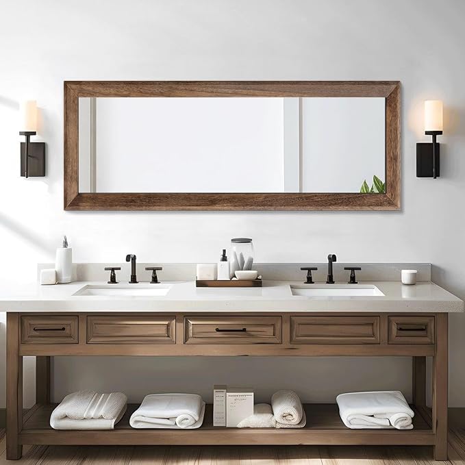 AAZZKANG Hanging Mirror Full Length Vintage Large Mirrors Wooden Framed | 47"x16" Bedroom Living Room Bathroom Entryway Wall Mounted Mirror Vertically or Horizontally