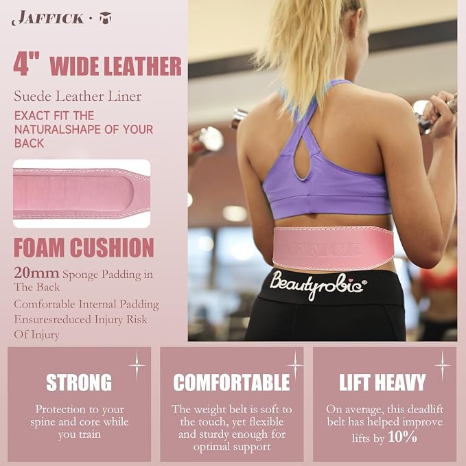 Jaffick Weight Lifting Belt For Ladies Leather Gym Belts Lower Waist Back Support For Women Men Fitness Squat Deadlift Heavy Duty Cross Training Gym Powerlifting Workout
