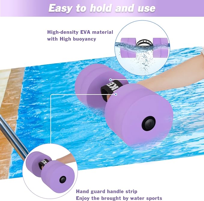 Hikeen Aquatic Exercise Dumbbells Water Dumbbell Pool Resistance Aquatic Fitness Barbells with 4 High-Density EVA Foam Pool Weights Dumbbells, for Water Aerobics Weight Loss