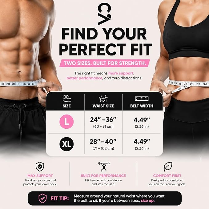 Weightlifting Belt - Pro Leather Belt for Powerlifting, Squats & Deadlifts, Lower Back Support with Adjustable Buckle for Men & Women