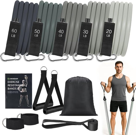 WIKDAY Exercise Resistance Bands with Handles for Working Out Workout Bands Set with Door Anchor for Physical Therapy, Yoga, Pilates