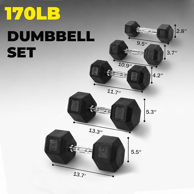 Hulkfit 60-550 lb Dumbbell Set, Rubber Coated Hex Dumbbells, Weights Dumbbells Set for Home Gym Training, Hand Weights for Women & Men