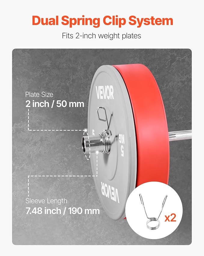 VEVOR 4FT/6FT Barbell Bar, Fits 2-Inch Weight Plates, Chrome Plated Barbell Bar with Knurled Grip for Strength Training, Weightlifting, Squat, Deadlift, Bench Press, Curl, Overhead Press, 500lbs Capacity