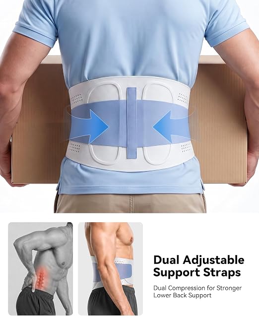 Ultra-Thin Lower Back Support Belt for Sciatica Pain Relief Brace | Breathable,Ergonomic Curve Panel,Adjustable Lumbar Support for Men & Women Sitting, Working and Sports.Fits:Waist 37.4-40.9"