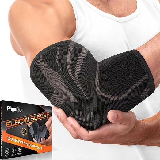 PhysFlex Elbow Brace 2 Pack for Tennis & Golfer's Elbow Pain Relief - Elbow Compression Sleeve for Weightlifting, Workout, Fitness, Arthritis, Bursitis - Tendonitis Elbow Brace for Men & Women