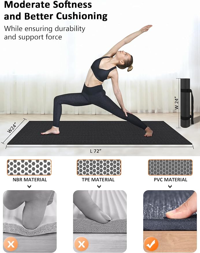 Large Exercise Mat 8'x5'|12'x6'|6'x4'|6'x2' Workout Mat for Home Gym Mats Exercise Heavy Duty Gym Flooring Fitness Mat Large Yoga Mat Cardio Mat for Weightlifting, Jump Rope, MMA, Shoe-Friendly
