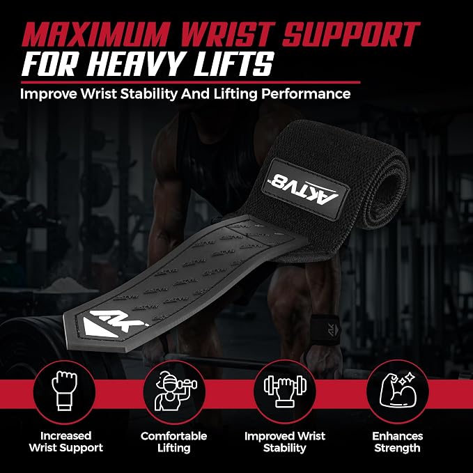 AKTV8 Wrist Wraps for Weightlifting, 18"&24" Heavy Duty Stiff Wrist Support | 3inch Wide Firm Elastic, Reinforced Thumb Loop, Built for Heavy Bench Press, Overhead Press, Powerlifting & Strength Training