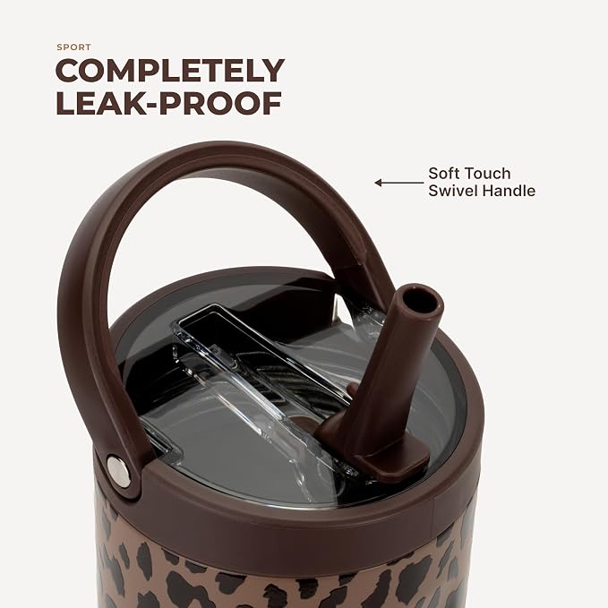 HydroJug Sport 20 oz Insulated Stainless Steel Water Bottle, Brown Leopard