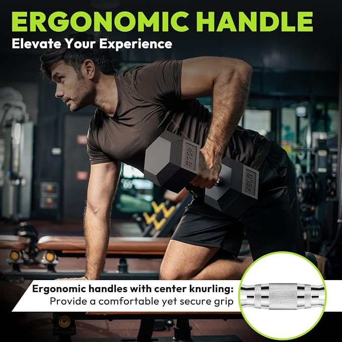 HANDBODE Rubber Encased Hex Dumbbell Pair, 2.5-65 lb | Non-Slip Handle Design for Secure & Comfortable Grip, Hand Weights for Strength Training, Fitness & Home Gym