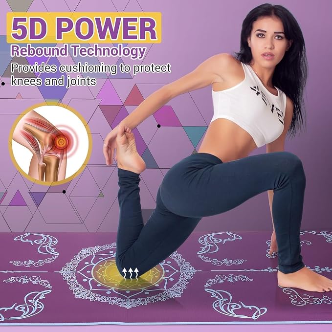 Avoalre Folding Yoga Mat, Eco-Friendly PVC Travel Yoga Mat Packable, Double Sided Non-Slip Printed Yoga Mats with Bag for Home Workout Gym Exercise Fitness Pilates Stretching (72" x 24" x 1/5" Thick)