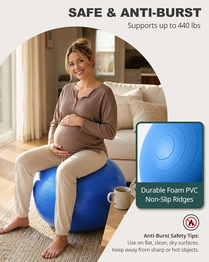 Trideer Yoga Ball for Exercise, Pilates, Core & Balance Training, Stability Ball for Pregnancy & Birthing Prep, Physical Therapy, Daily Stretching, Office Chair for Active Sitting, Quick Pump Included