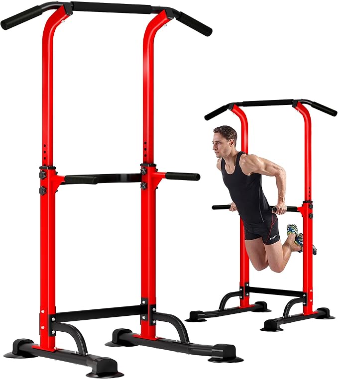 DlandHome Power Tower Pull Up Bar Dip Station,Adjustable Height Dip Stand | Multi-Function Fitness Equipment for Strength Training Home Gym,Stable Steel Frame for Pull Ups Dips Push Ups,Supports 330LBS