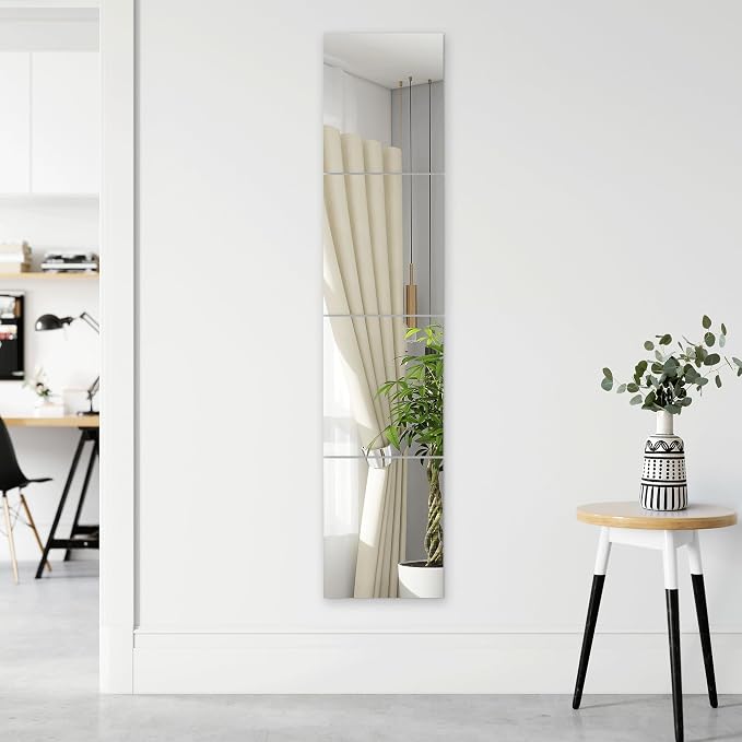 TRAHOME Home Gym Mirror Tiles for Wall, 14"x12"x4PCS Full Length Mirror | HD Tempered Glass, Frameless Workout Mirror for Garage, Bedroom, Living Room, Over The Door