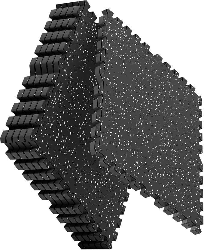 0.4'' Thick 6 Pcs 24 Sq Ft Non-Slip Rubber Top Exercise Equipment Mats, High Density EVA Foam Mats with Rubber Top, Interlocking Puzzle Gym Flooring for Home Gym, Workout Floor Mats, Black