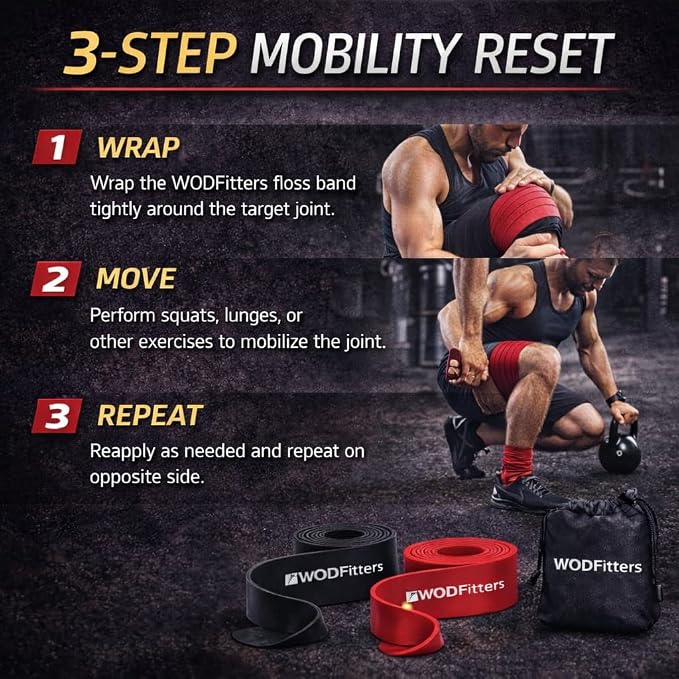 WODFitters Floss Bands for Muscle Compression Tack & Flossing, Mobility & Recovery WODs - Latest Technology - 2 Pack with Carrying Bag