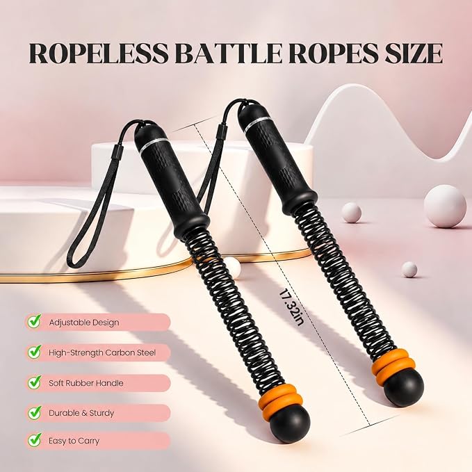 Ropeless Battle Ropes for Home Gym, Portable Cordless Battle Ropes with Variable Resistance for Men & Women Full Body HIIT Cardio & Arm Strength Training Fitness Exercise