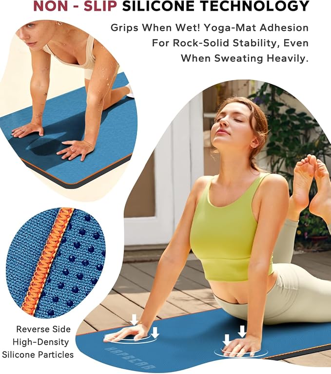 HAPBEAR 2 Pack Non Slip Yoga Mat Towel with Grip Dots, 72" x 24" Hot Yoga Towel - Super Absorbent Microfiber Yoga Towel for Hot Yoga, Bikram, Pilates and Gym Workout - Blue