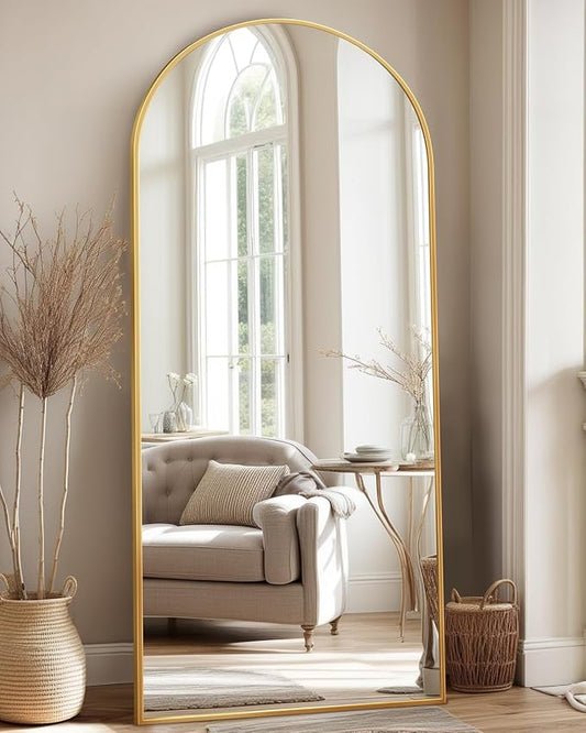 Antok Full Length Mirror, 58"x21" Floor Mirror, Arched Floor Standing Freestanding Arch Full Body Mirrors with Stand for Bedroom, Hanging Mounted for Living Room Cloakroom,Gold