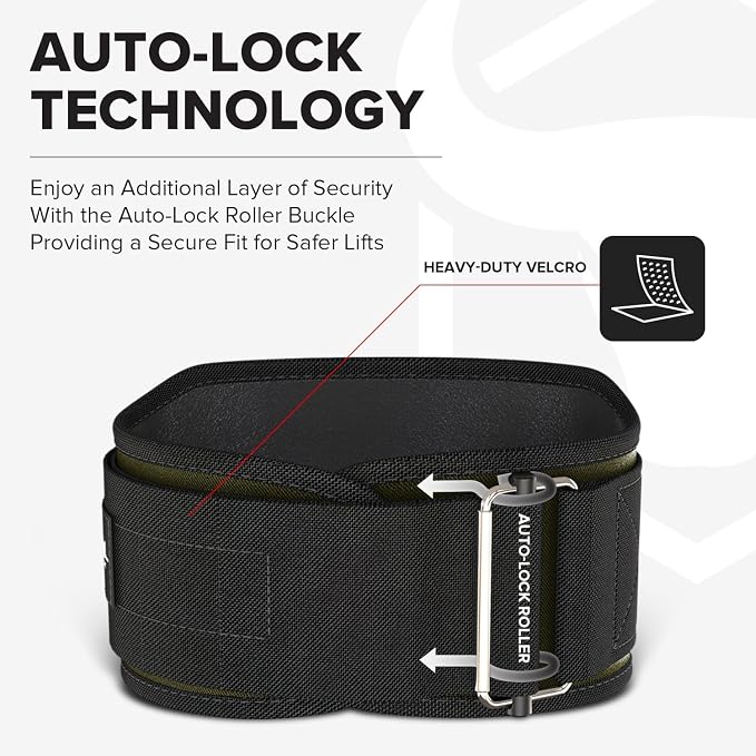 Weightlifting Belt For Men and Women - 6 Inch Auto-Lock Weight Lifting Back Support, Workout Back Support for Lifting, Fitness, Cross Training and Powerlifitng