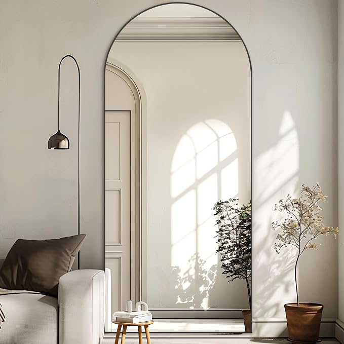 Arched Full Length Mirror, 76"x34" Oversized Floor Mirror, Black | Free Standing, Tempered Glass, for Bedroom Living Room Gym, Leaning Wall, Hanging