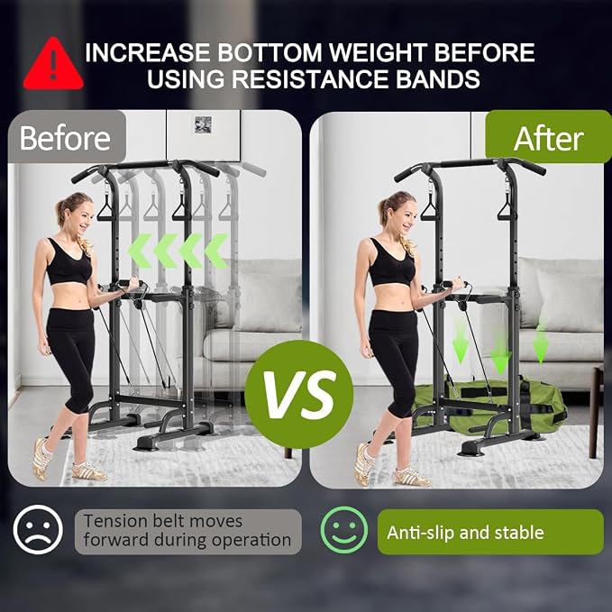 Power Tower Pull Up Dip Station Adjustable Height 330lbs Home | Space-Saving Design,Easy to Assemble,Pull-Ups,Dips,Push-Ups,Strength Training,Improving Posture,Fits Users Under 6 FT