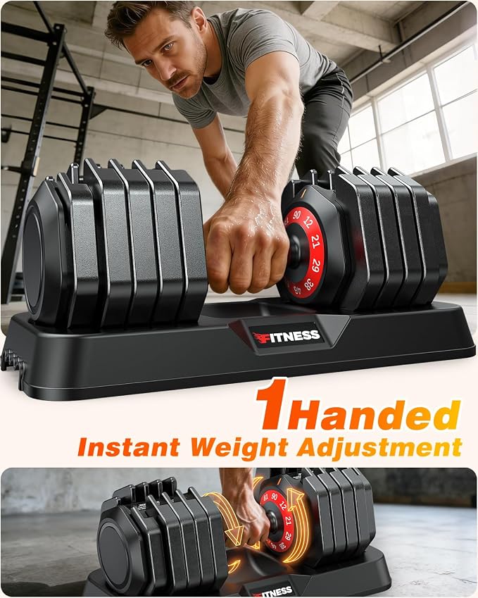 XDDIAS Adjustable Dumbbell Set for Home Gym Workout | 25 to 90 lbs, non-slip knurled grip, compact storage, one-hand adjustable