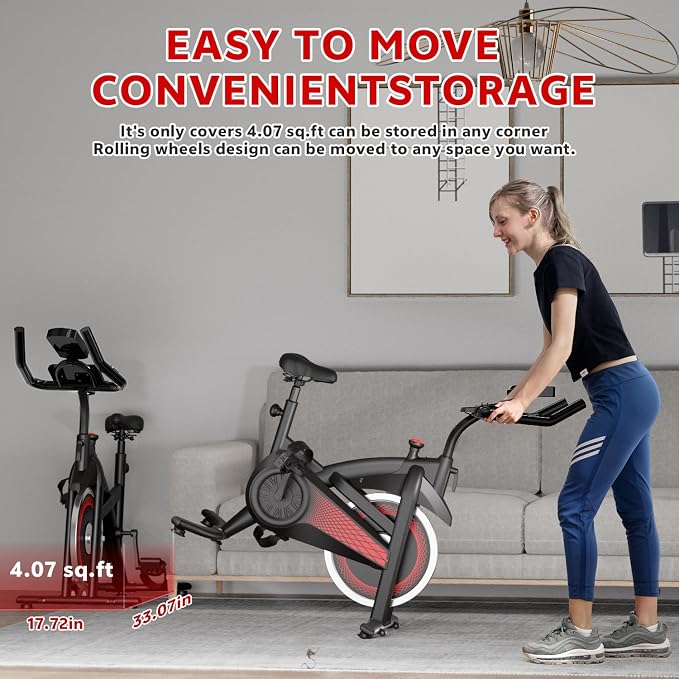 Exercise Bike with Bluetooth, Wool Felt Brake Pad Stationary Bike - 300lb Weight Capacity Quiet Belt Drive Indoor Cycling Bike for Home Cardio, Adjustable Handlebar & Extra Soft Seat, Digital LED Monitor