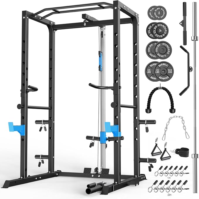 ULTRA FUEGO Power Cage, Multi-Functional Power Rack with J-Hooks, Dip Handles, Landmine Attachment and Optional Cable Pulley System for Home Gym