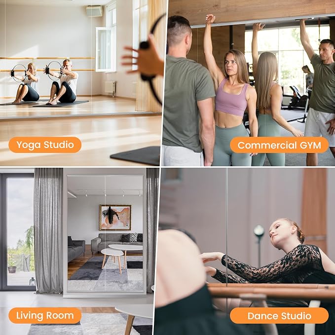Peegel 48''x28''(3PCS) Large Home Gym Mirror | Frameless Tempered Glass Workout Mirrors for Home Gym Wall,Yoga,Garage,Dance