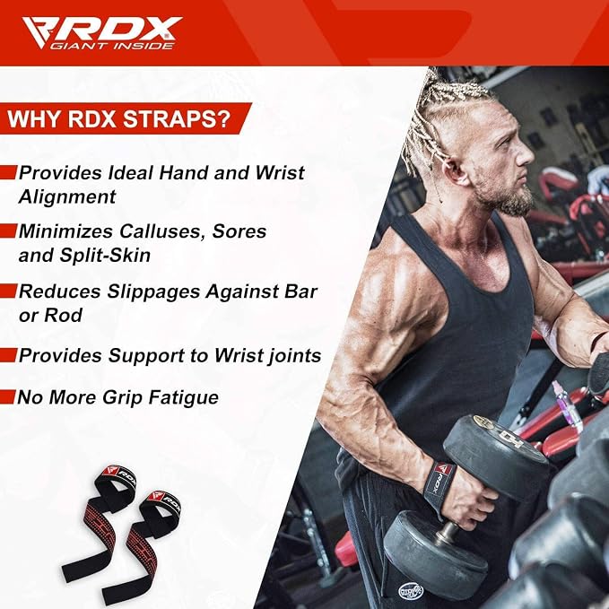 RDX Lifting Straps for Weightlifting –100% Cotton Heavy Duty Gym Wrist Strap with 5MM Neoprene Padding, 60CM Anti-Slip Hand Grip Wraps for Deadlifts Powerlifting Workouts Strength Training, Men Women