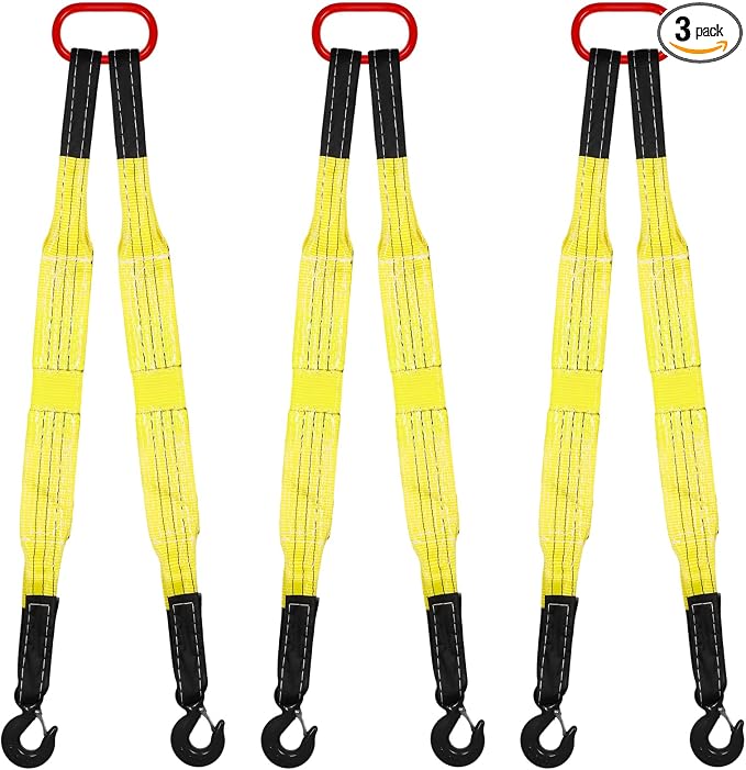 3 Pack Lifting Slings Straps with Hooks Web Slings Capacity Polyester Bridle Sling Heavy Duty Two Leg Lifting Straps for Engines Cranes Hoists Truck (3.3ft,Yellow)